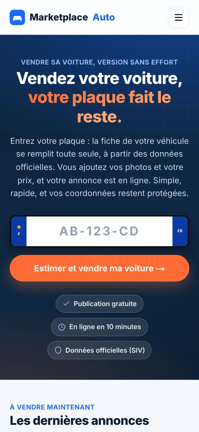 Le site Marketplace Auto sur téléphone