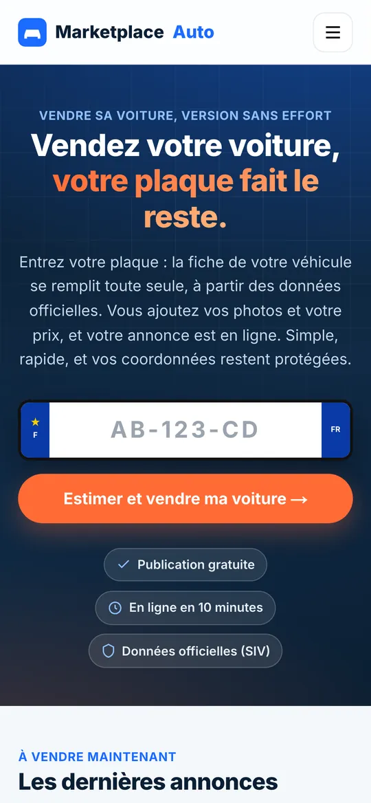 Le site Marketplace Auto sur téléphone