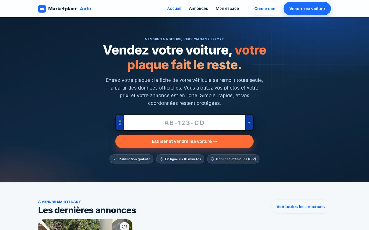 Le site Marketplace Auto sur ordinateur