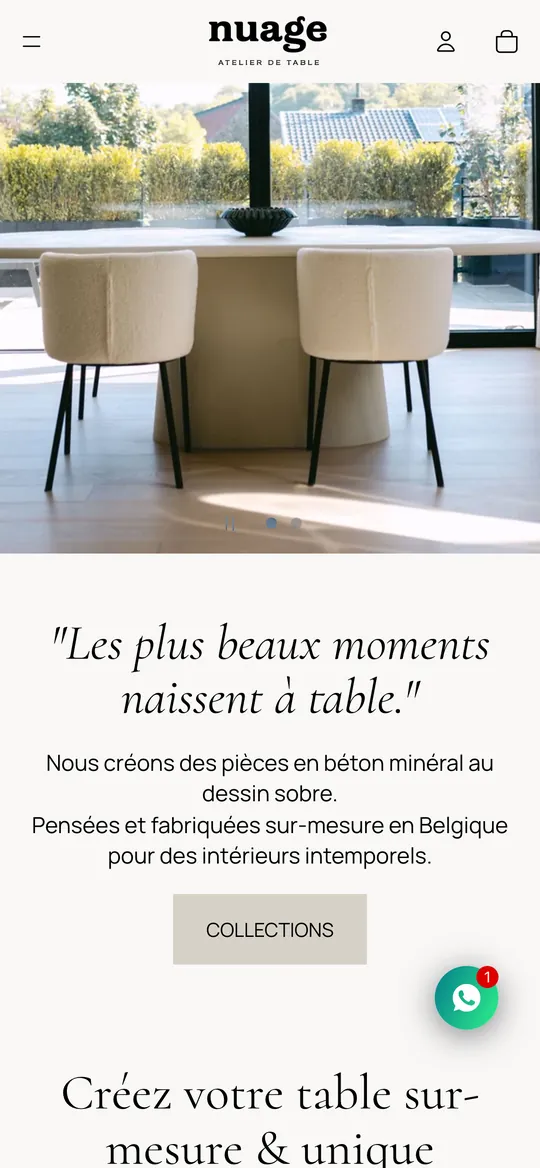 Le site Nuage Atelier sur téléphone