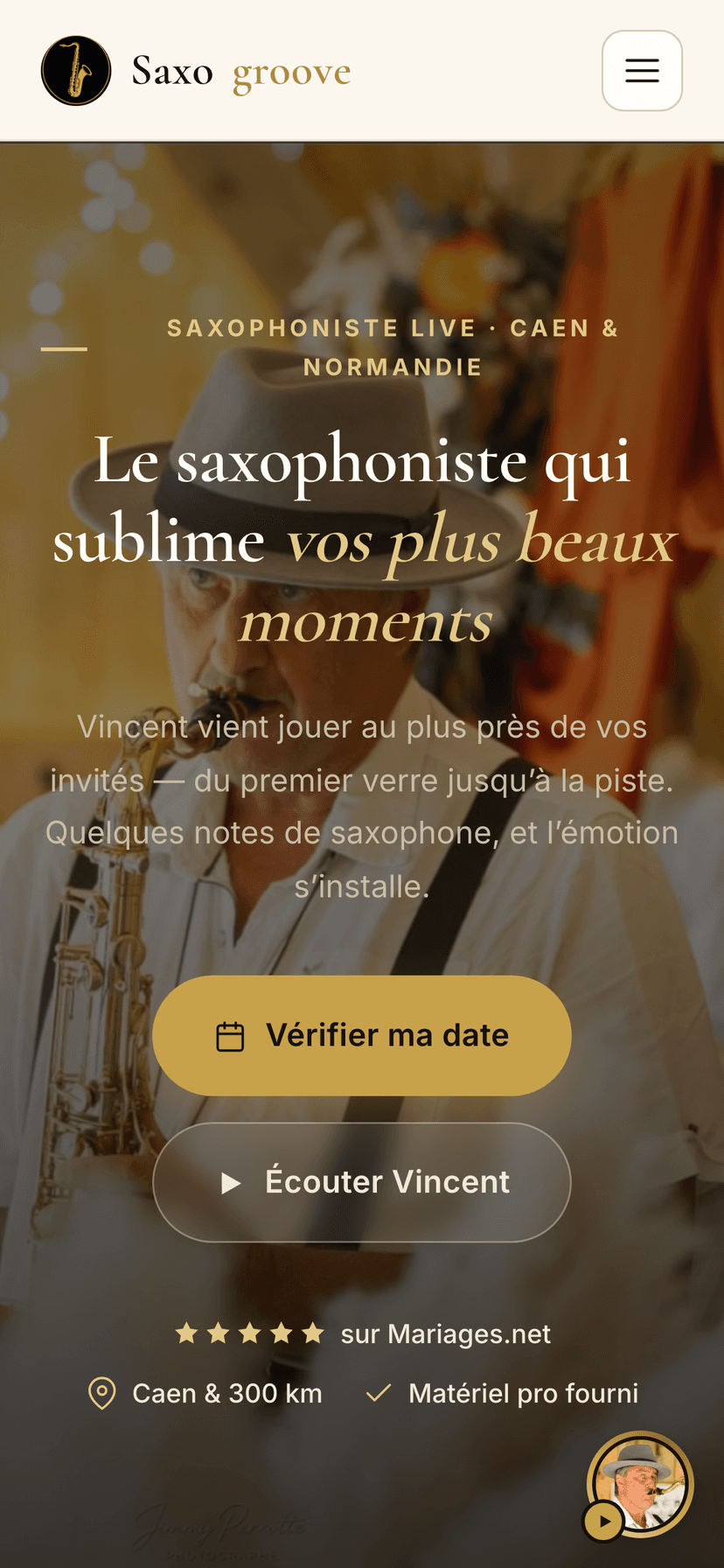 Le site du saxophoniste Saxogroove sur téléphone